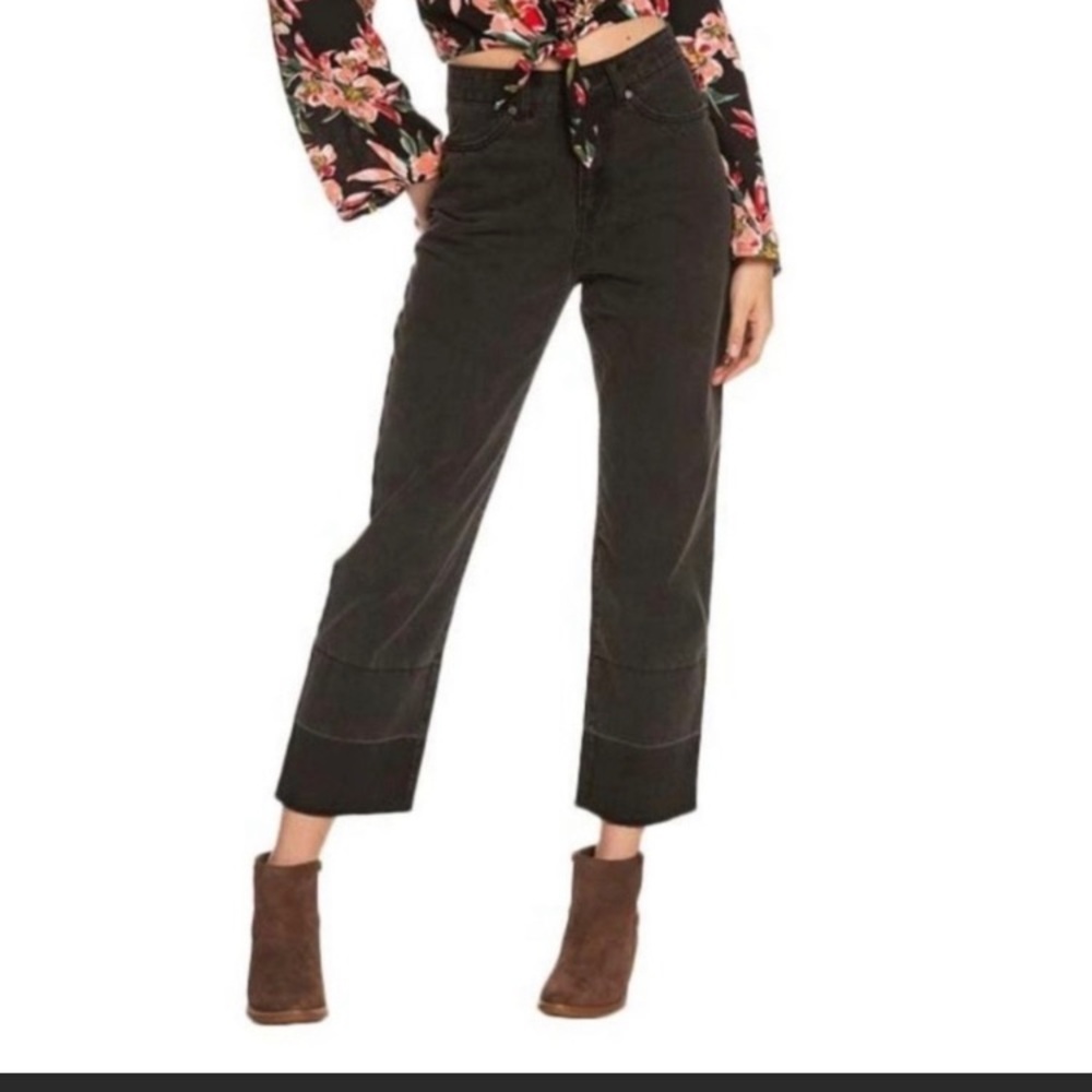 ROXY Cropped High Waist Straight Leg Denim Black